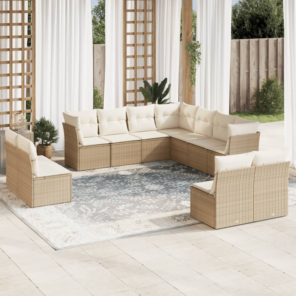 12-delige Loungeset met kussens poly rattan grijs