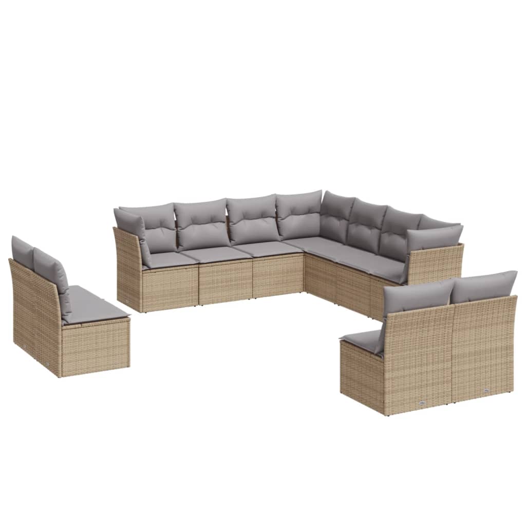 12-delige Loungeset met kussens poly rattan grijs