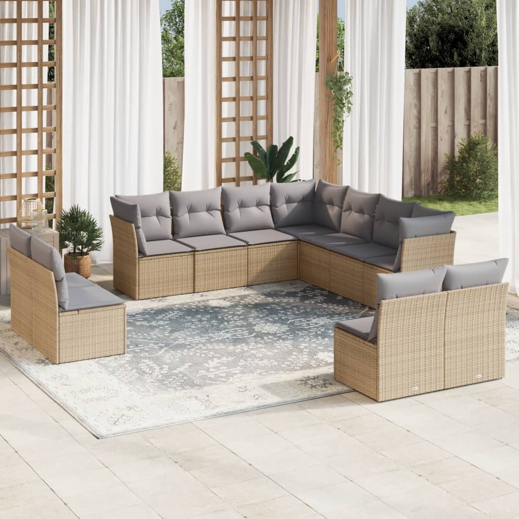 12-delige Loungeset met kussens poly rattan beige