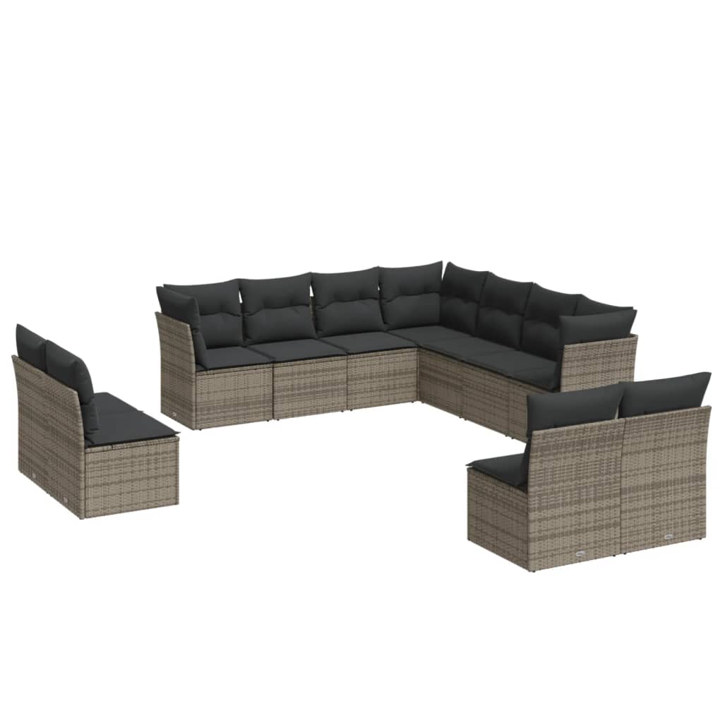 12-delige Loungeset met kussens poly rattan lichtgrijs