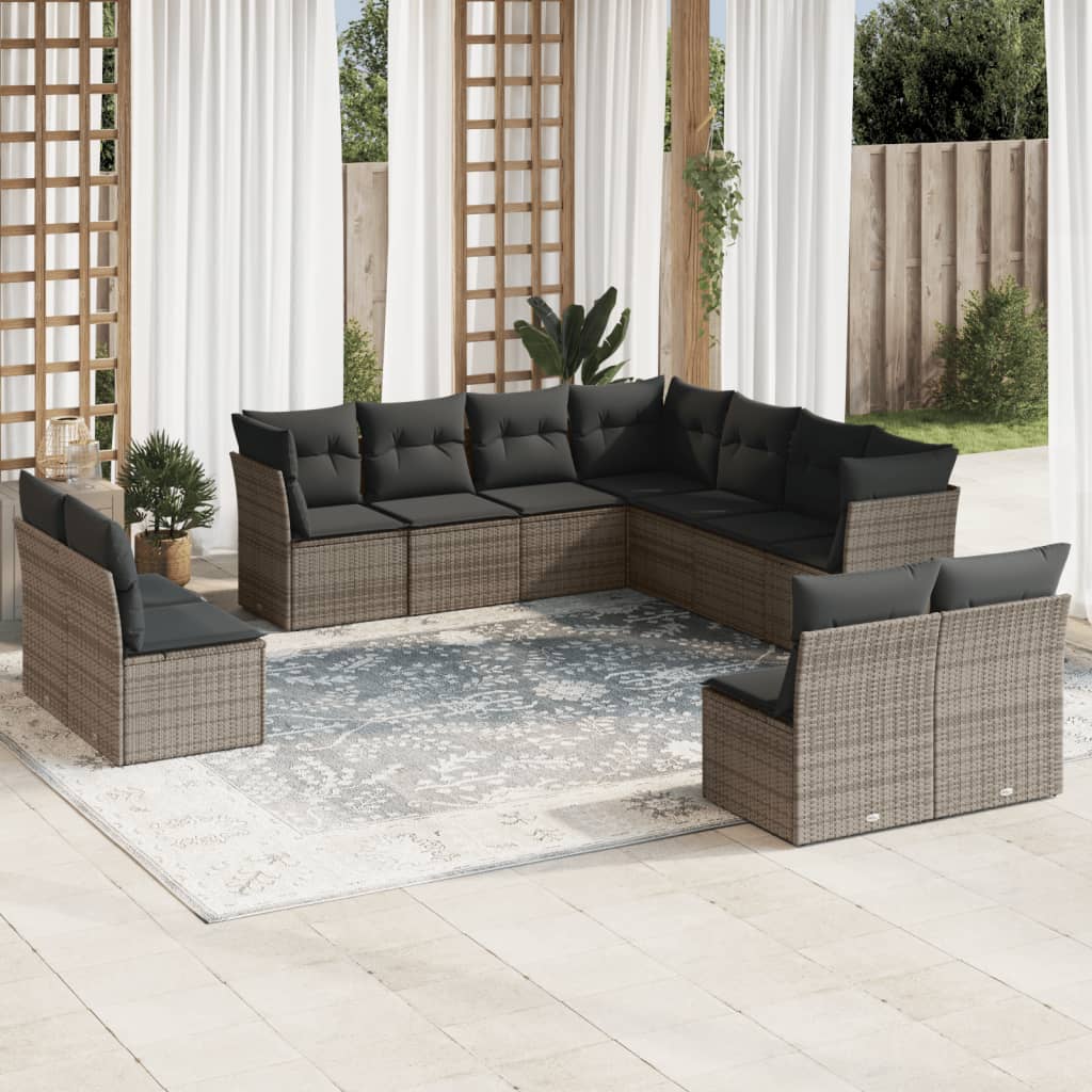 12-delige Loungeset met kussens poly rattan grijs