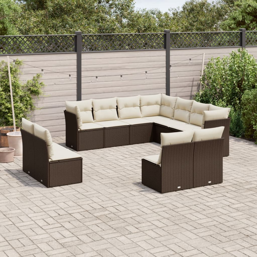 12-delige Loungeset met kussens poly rattan grijs