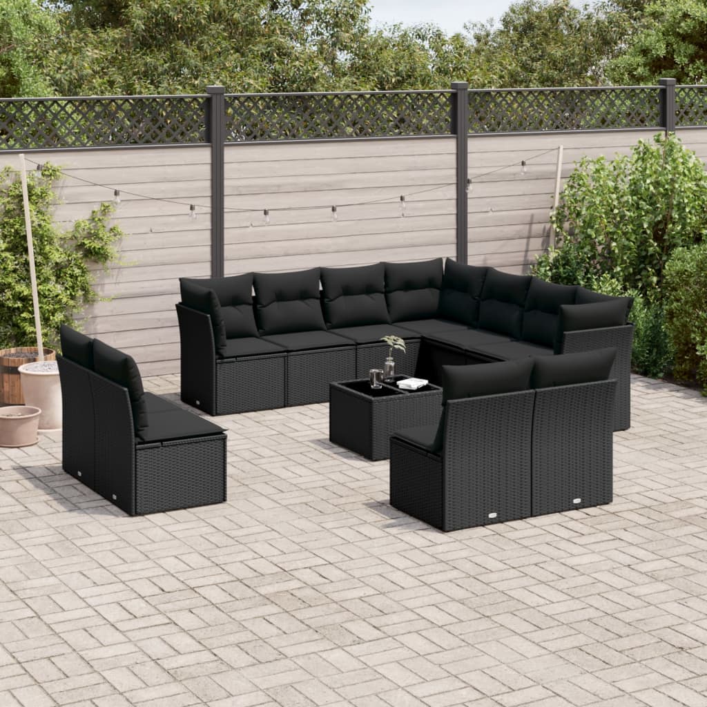 12-delige Loungeset met kussens poly rattan grijs