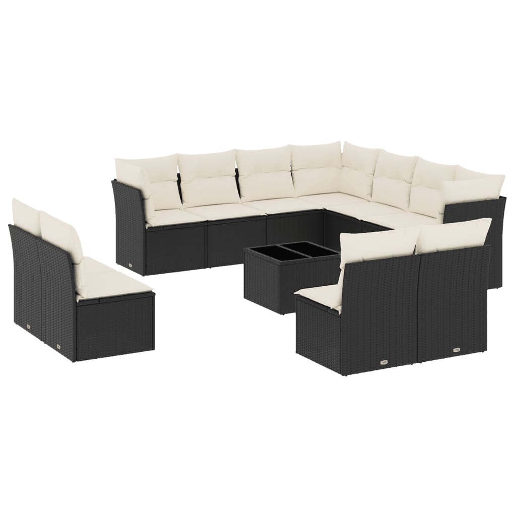 12-delige Loungeset met kussens poly rattan grijs