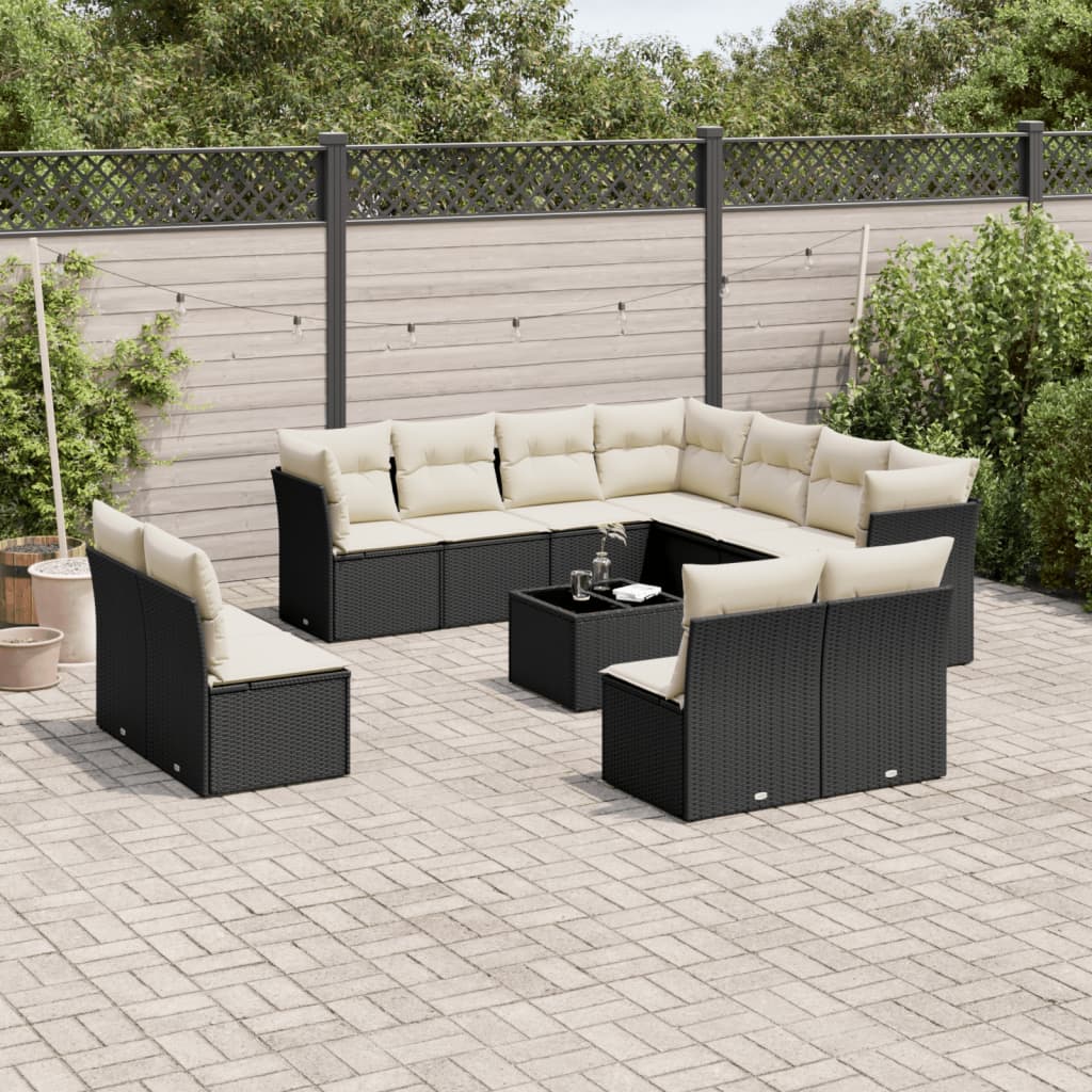 12-delige Loungeset met kussens poly rattan lichtgrijs