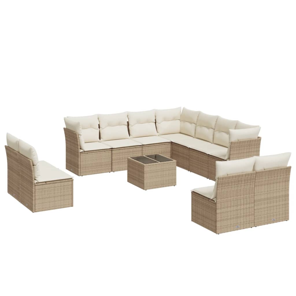 12-delige Loungeset met kussens poly rattan beige