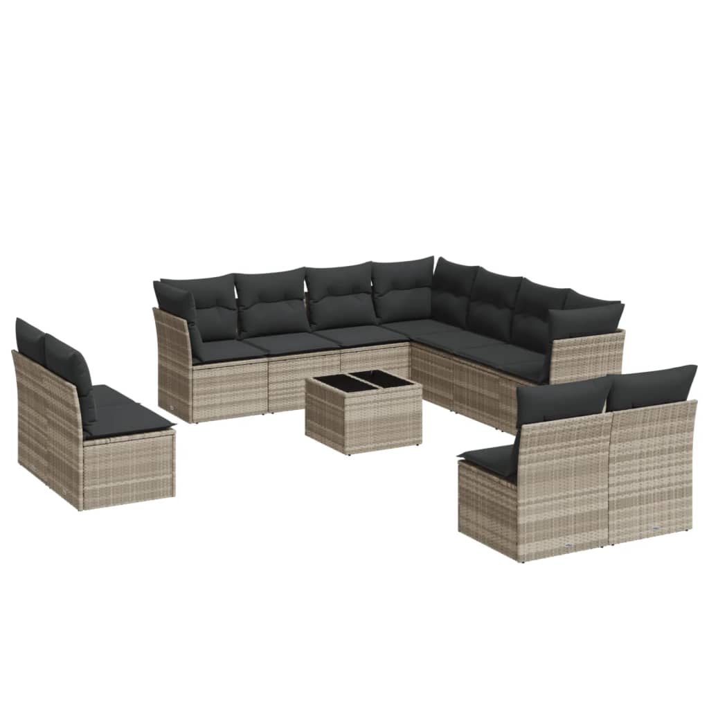 12-delige Loungeset met kussens poly rattan lichtgrijs