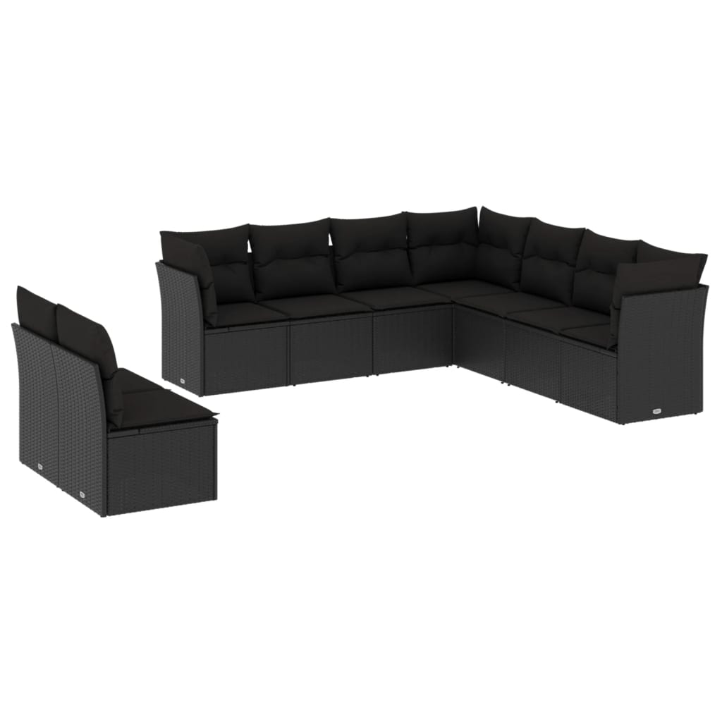 9-delige Loungeset met kussens poly rattan