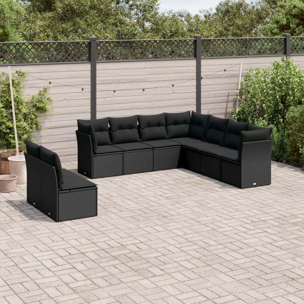 9-delige Loungeset met kussens poly rattan