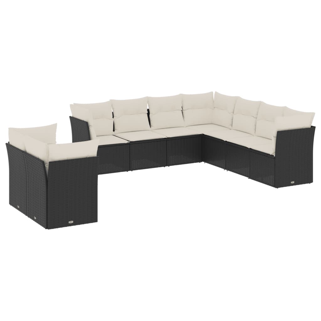 10-delige Loungeset met kussens poly rattan beige