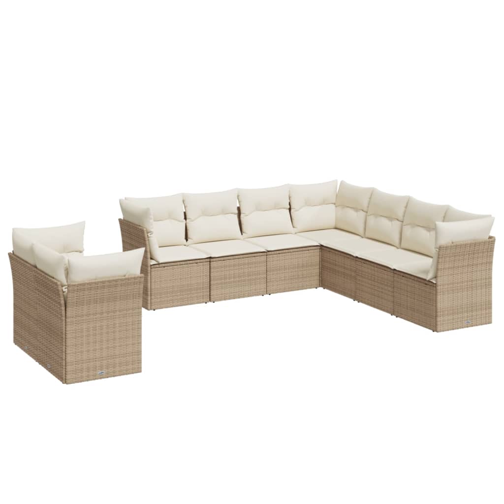 9-delige Loungeset met kussens poly rattan