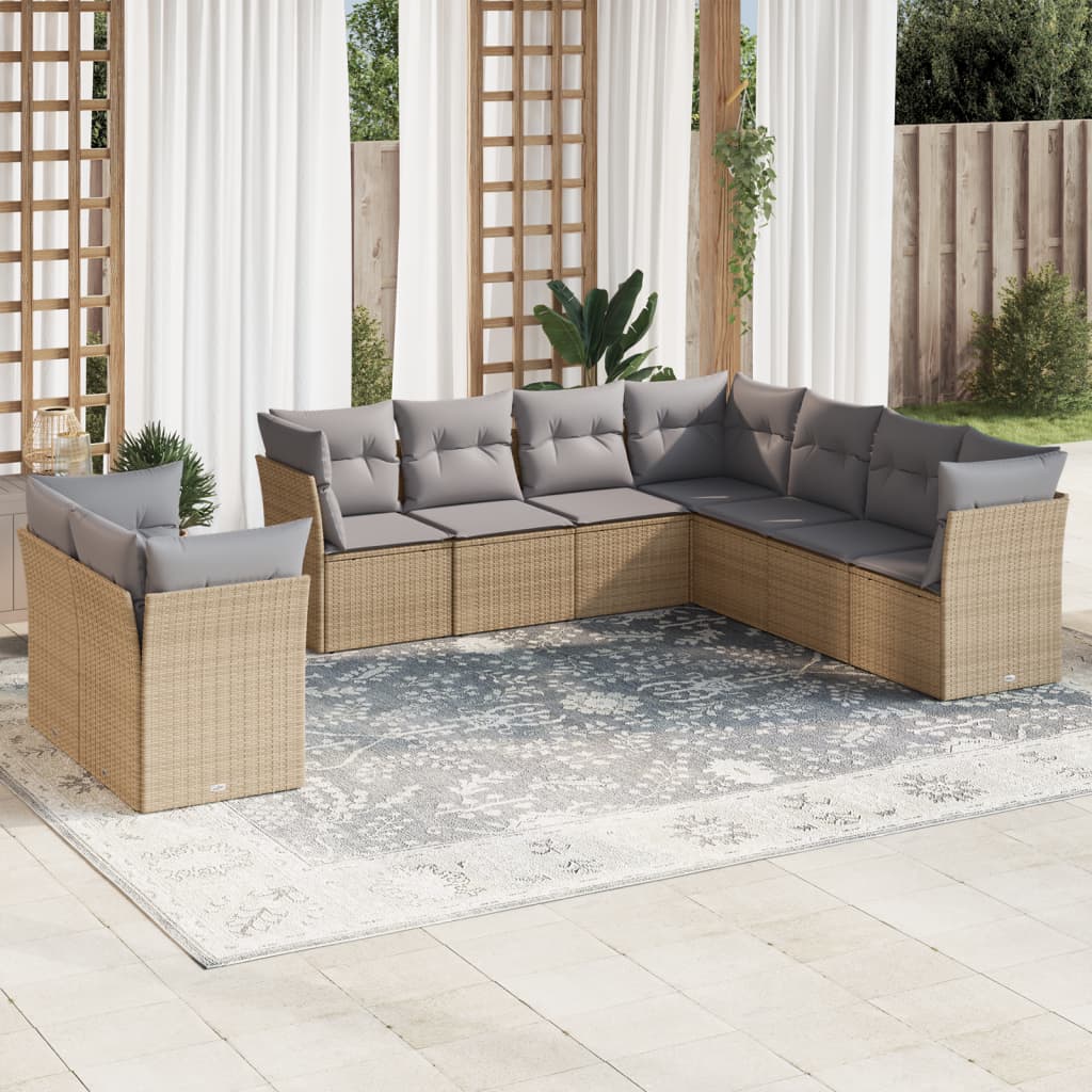 9-delige Loungeset met kussens poly rattan