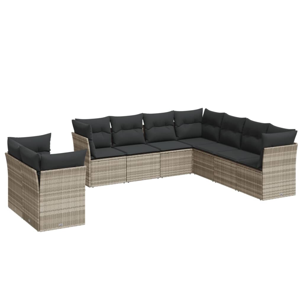 10-delige Loungeset met kussens poly rattan beige