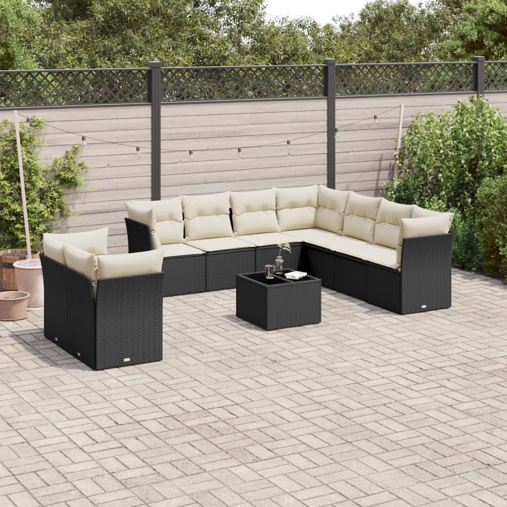 10-delige Loungeset met kussens poly rattan beige