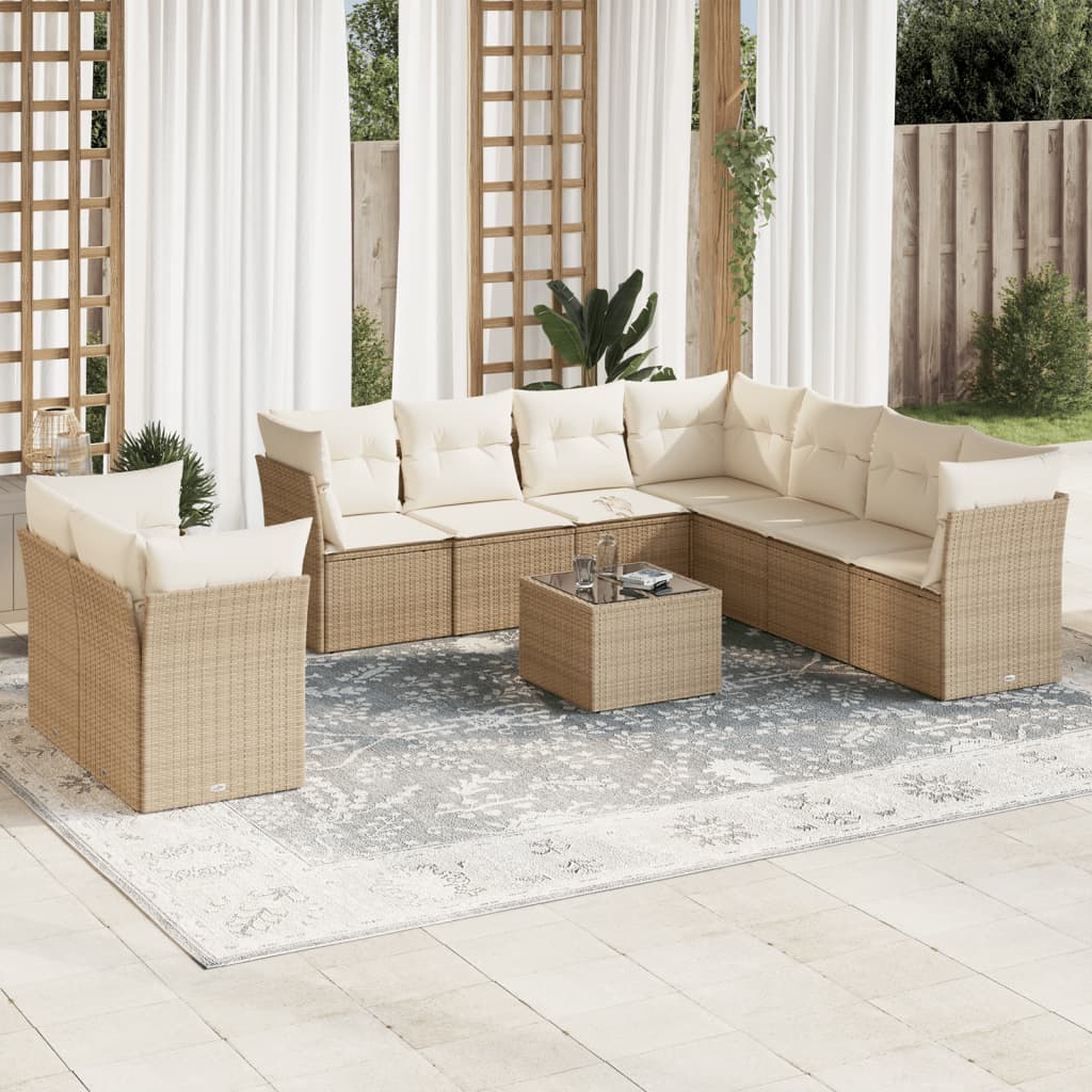 9-delige Loungeset met kussens poly rattan