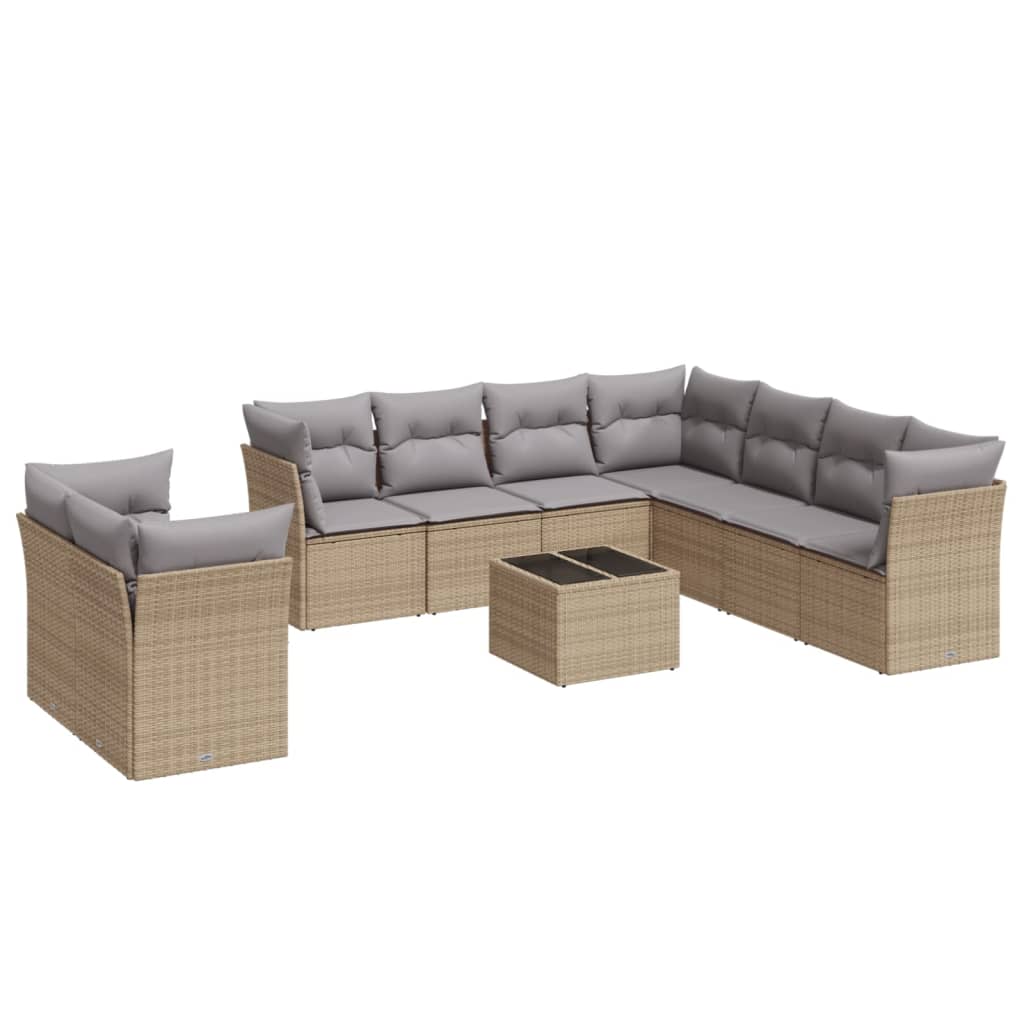 9-delige Loungeset met kussens poly rattan