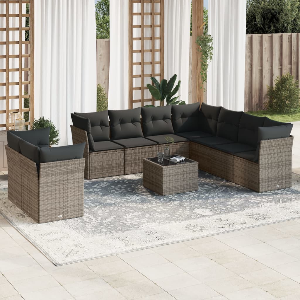 9-delige Loungeset met kussens poly rattan