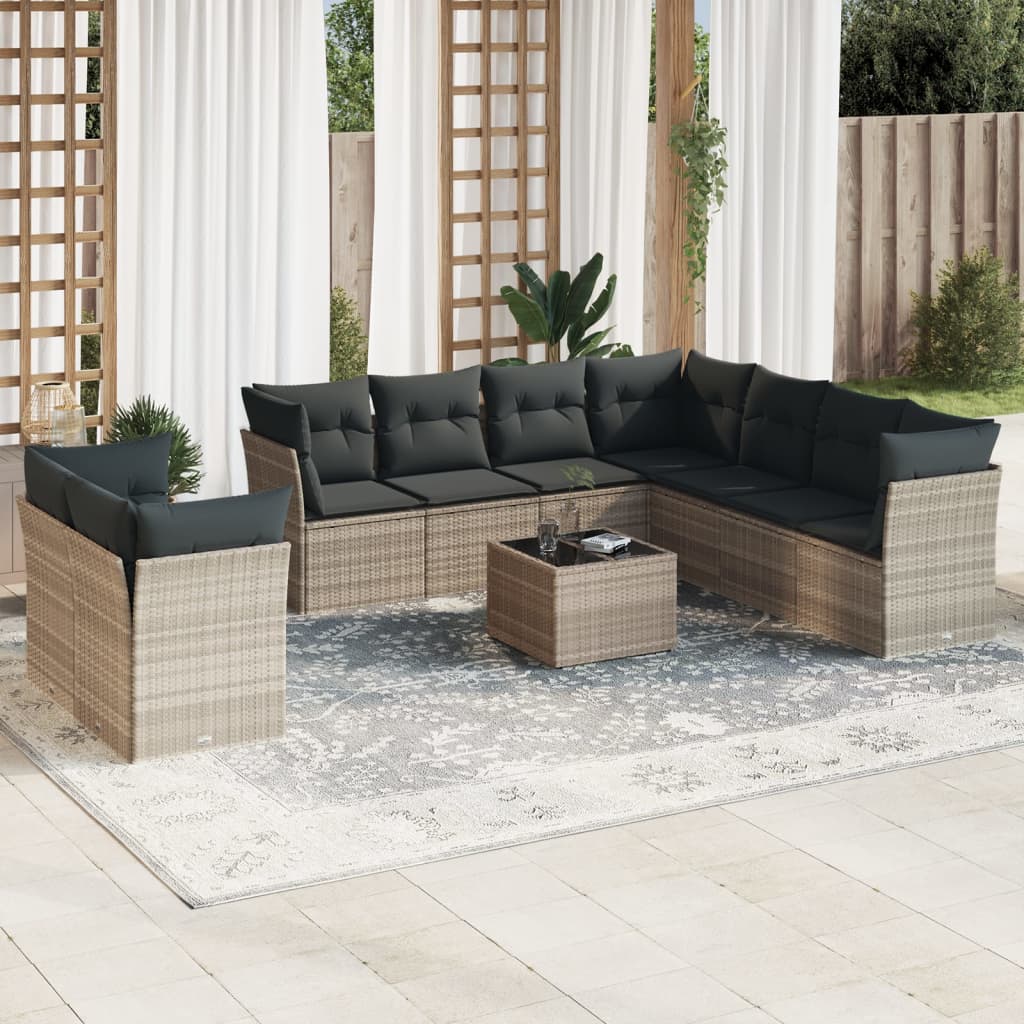 10-delige Loungeset met kussens poly rattan beige