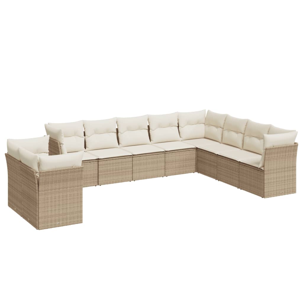 10-delige Loungeset met kussens poly rattan zwart