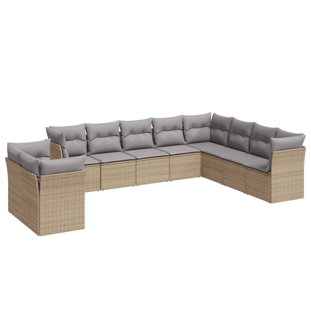 10-delige Loungeset met kussens poly rattan zwart