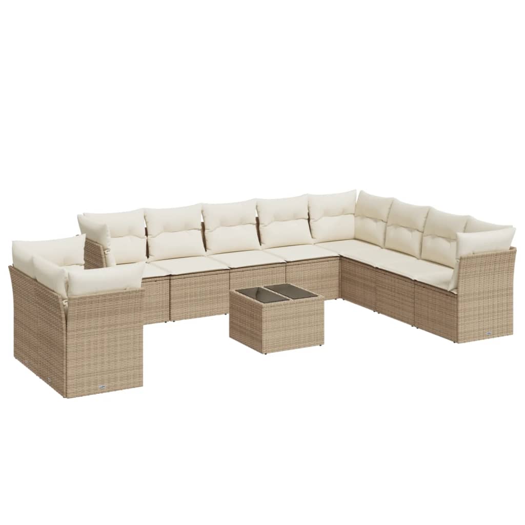 11-delige Loungeset met kussens poly rattan grijs