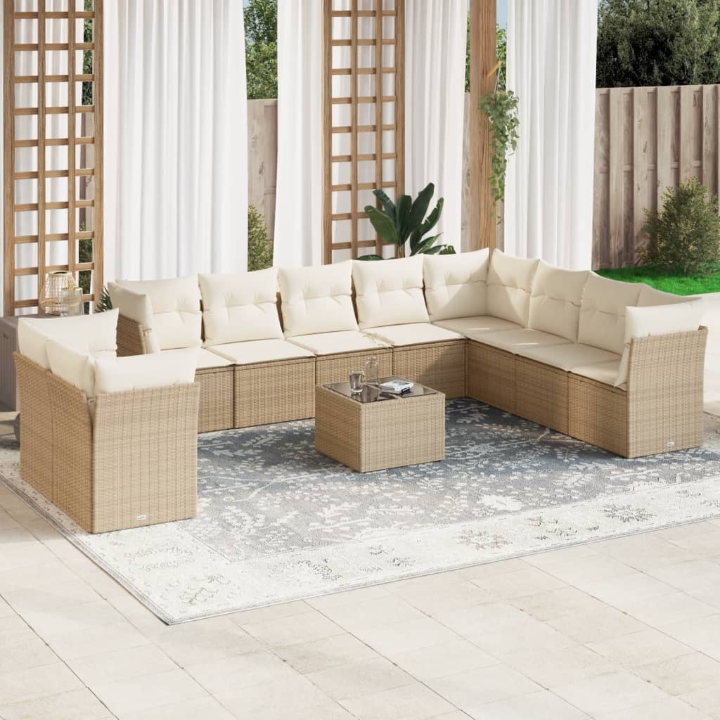 11-delige Loungeset met kussens poly rattan grijs