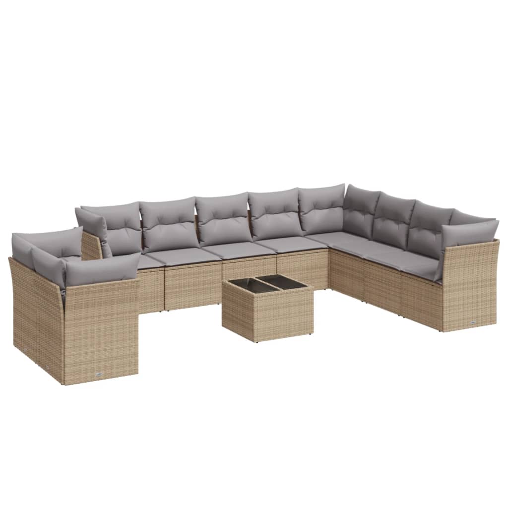 11-delige Loungeset met kussens poly rattan grijs