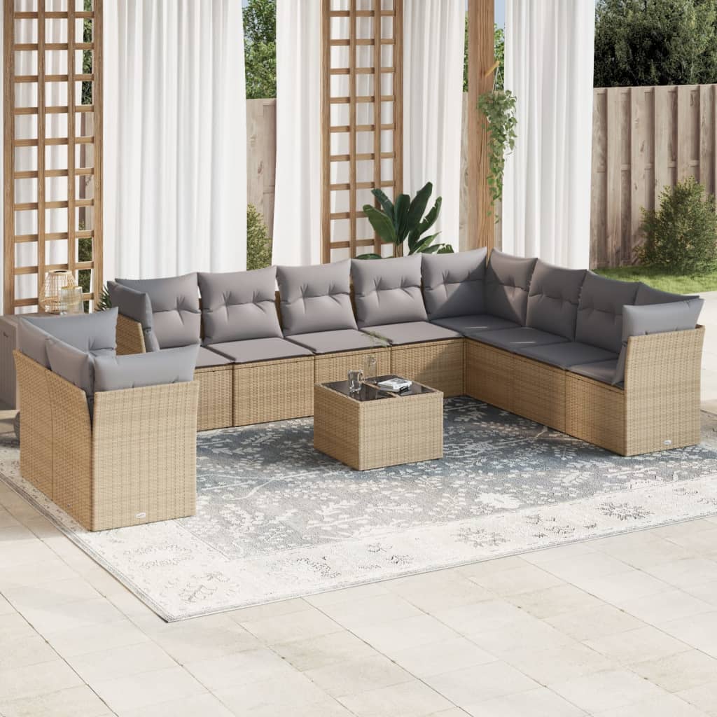 11-delige Loungeset met kussens poly rattan grijs