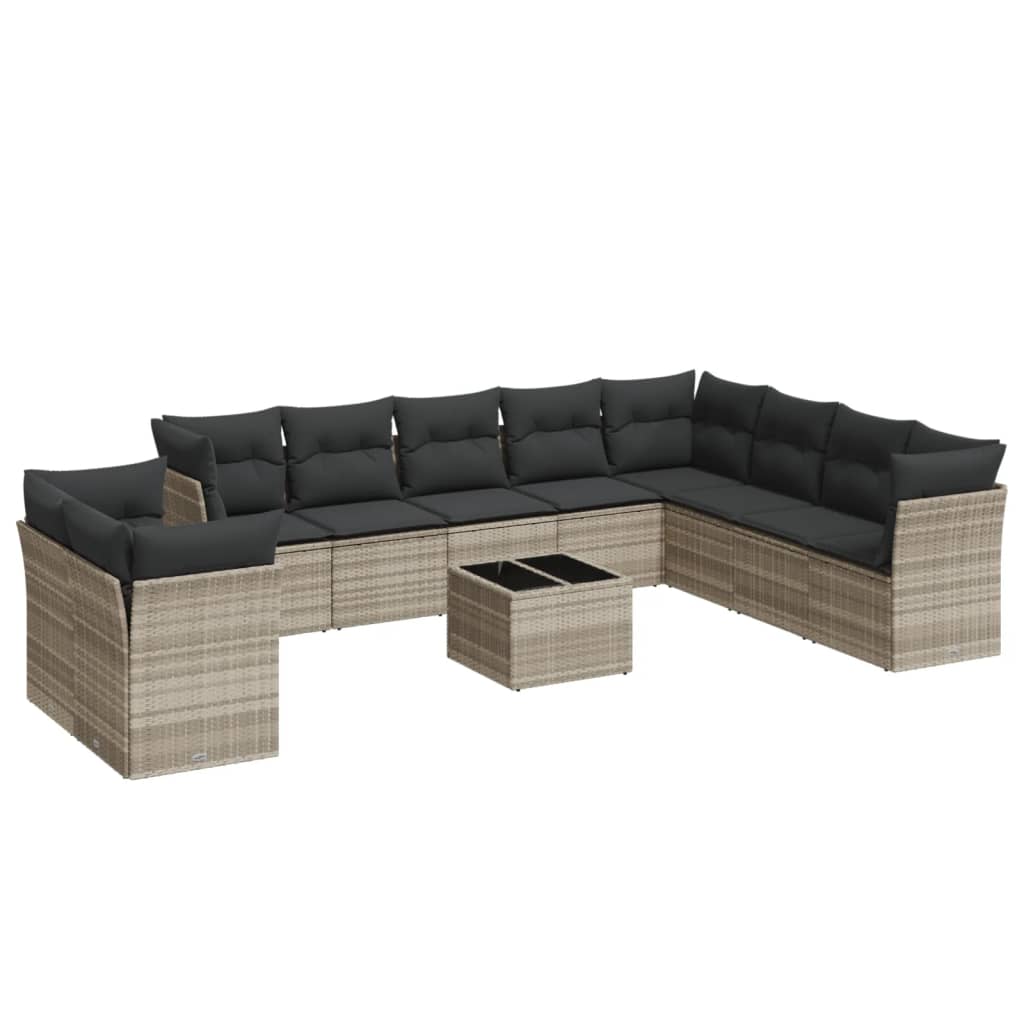 10-delige Loungeset met kussens poly rattan zwart