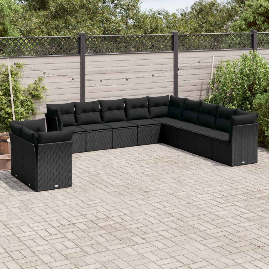 12-delige Loungeset met kussens poly rattan lichtgrijs