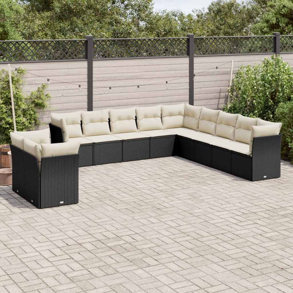 12-delige Loungeset met kussens poly rattan lichtgrijs