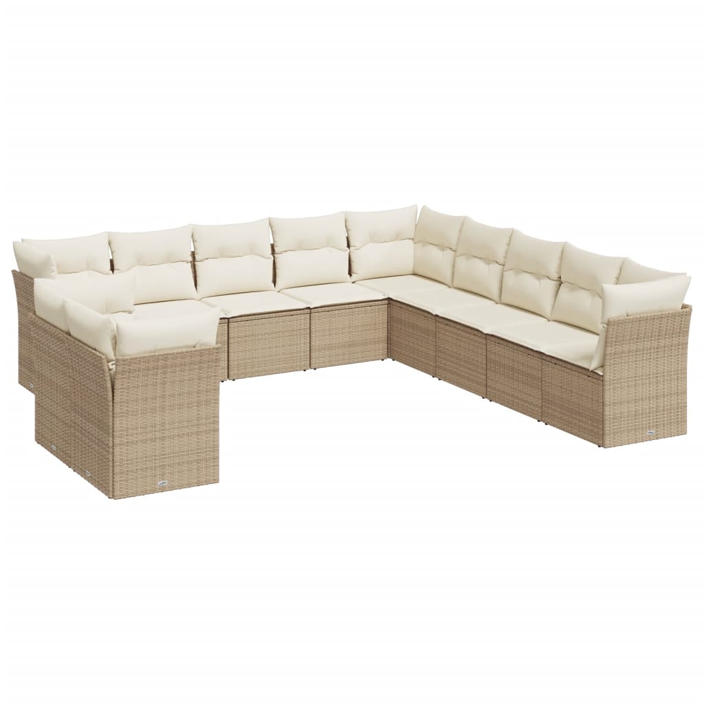 12-delige Loungeset met kussens poly rattan lichtgrijs