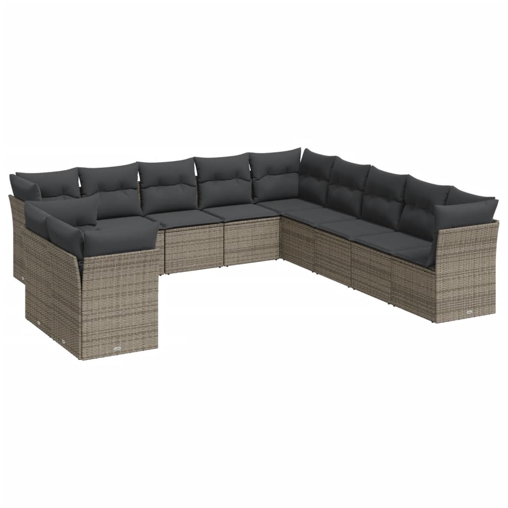 12-delige Loungeset met kussens poly rattan lichtgrijs