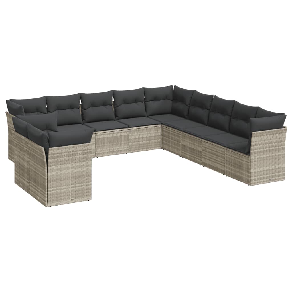 12-delige Loungeset met kussens poly rattan grijs