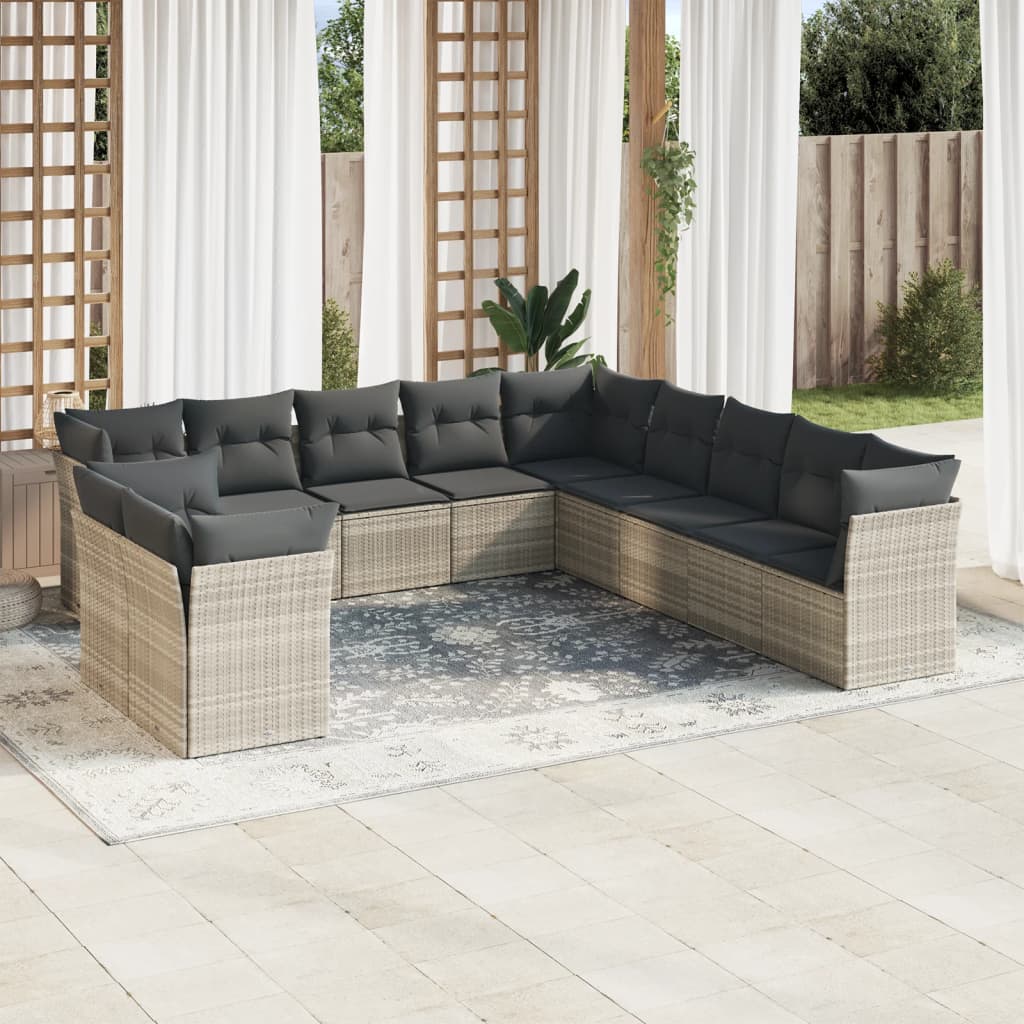 12-delige Loungeset met kussens poly rattan grijs