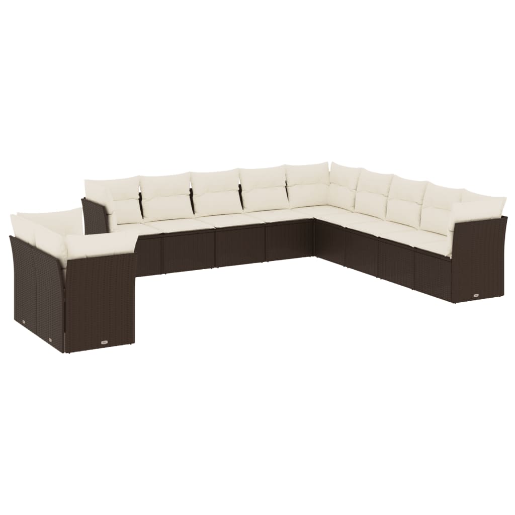 12-delige Loungeset met kussens poly rattan grijs