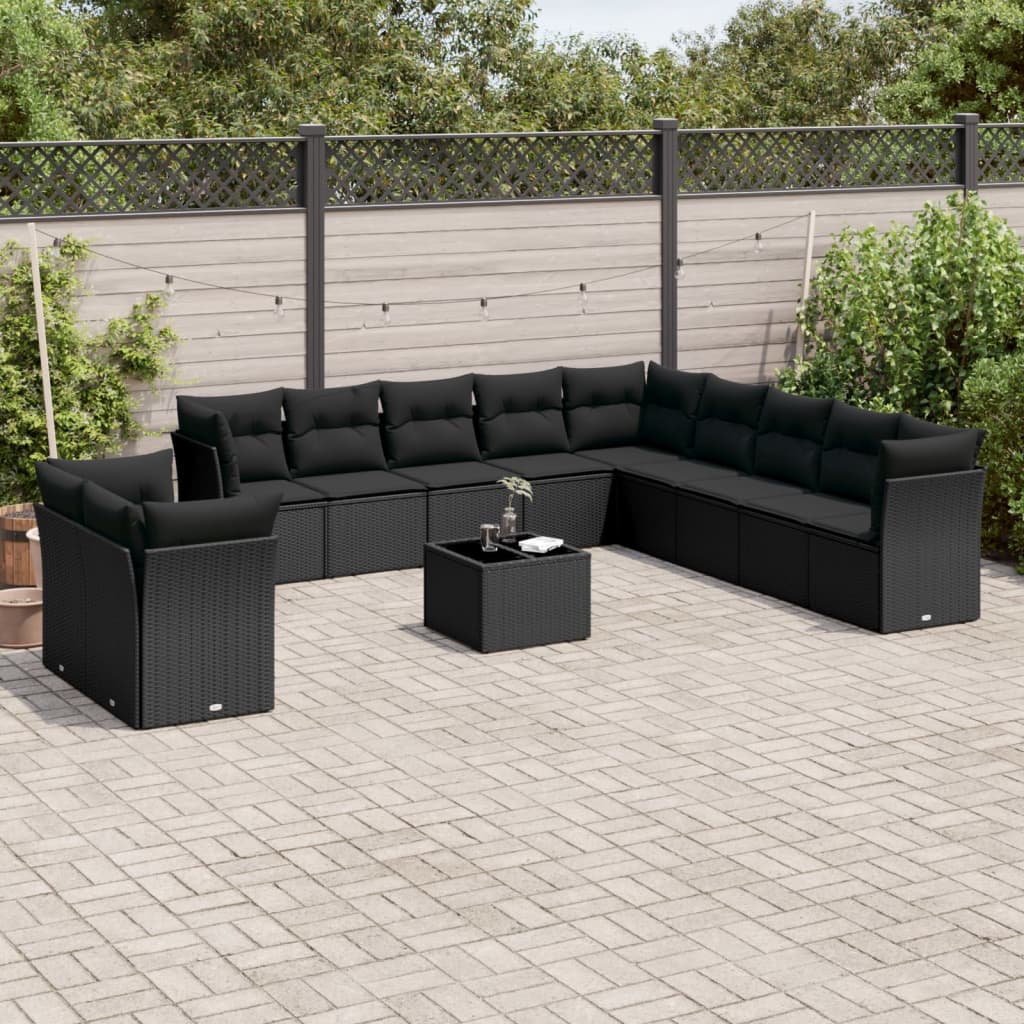 12-delige Loungeset met kussens poly rattan grijs