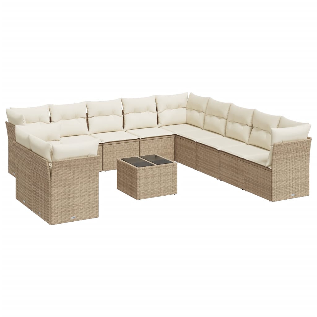 12-delige Loungeset met kussens poly rattan grijs