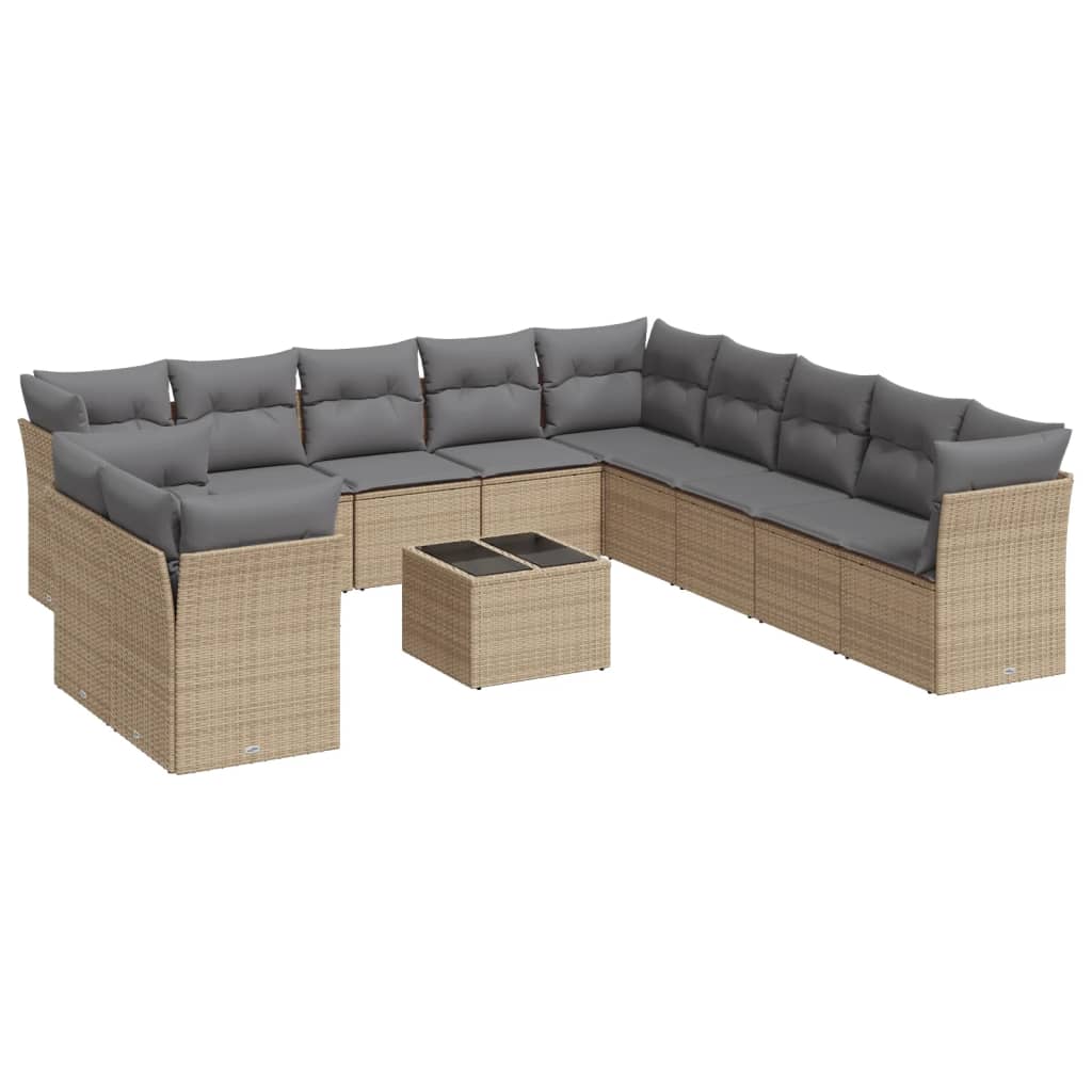 12-delige Loungeset met kussens poly rattan grijs