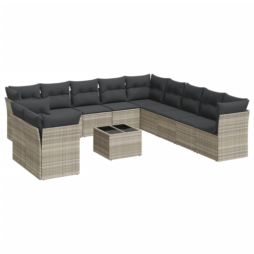 12-delige Loungeset met kussens poly rattan lichtgrijs