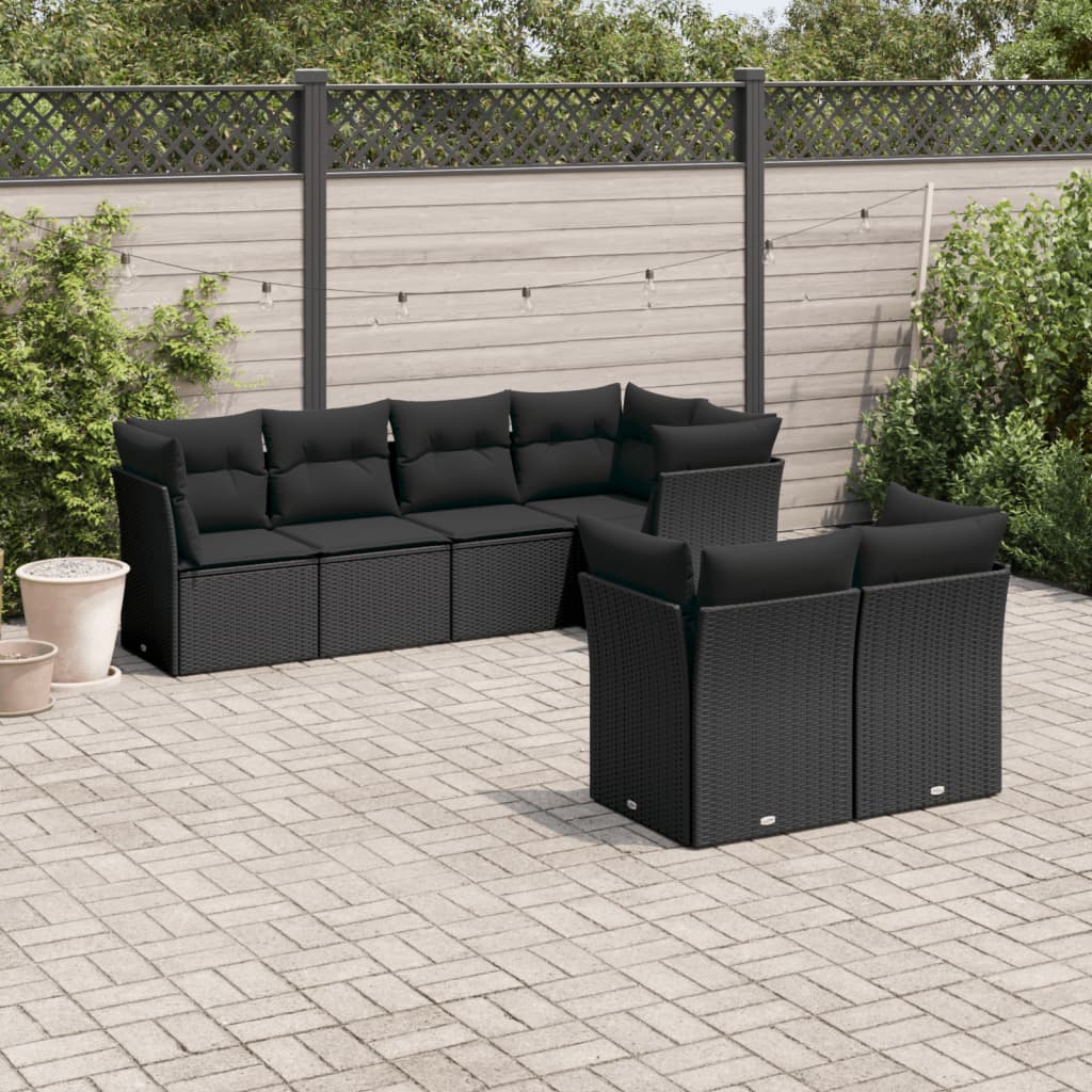 7-delige Loungeset met kussens poly rattan