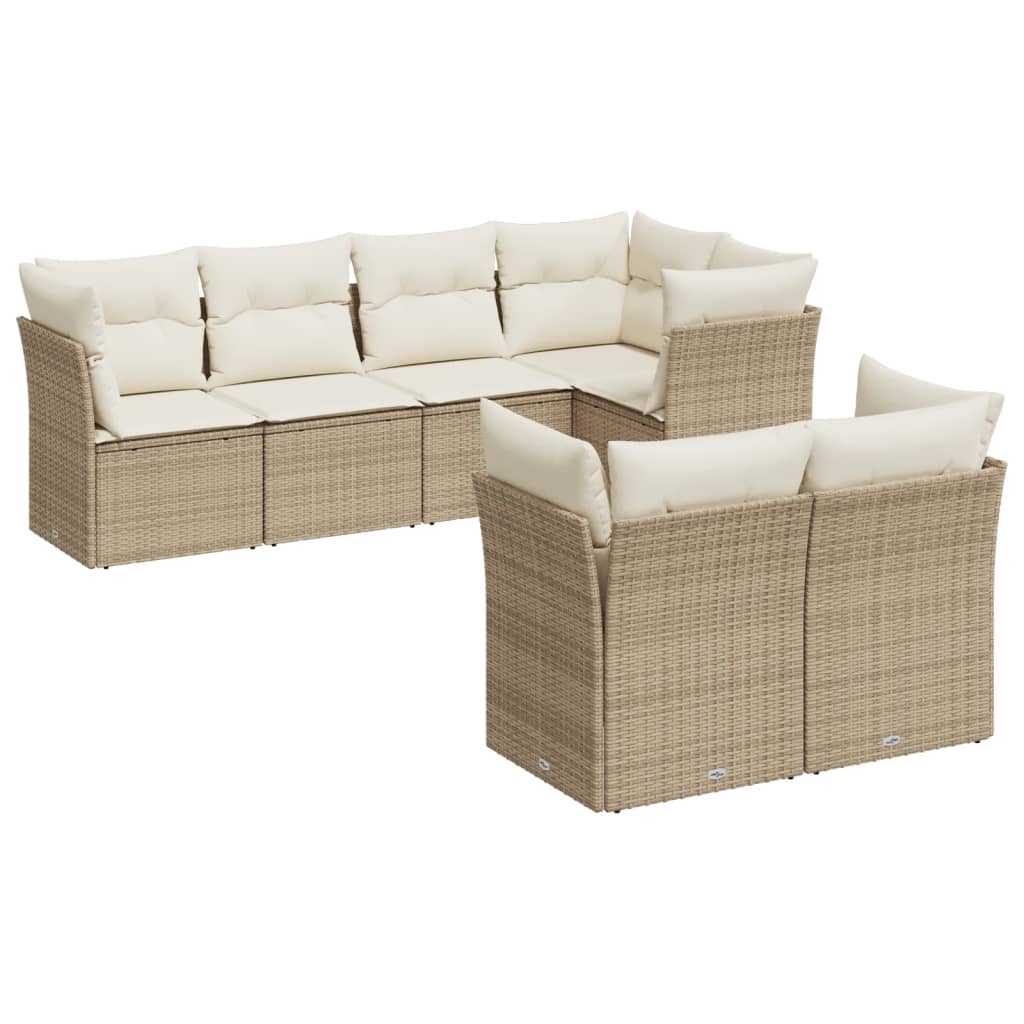 7-delige Loungeset met kussens poly rattan