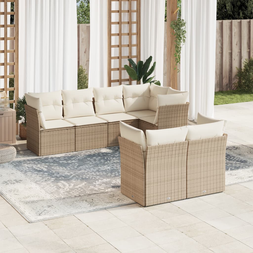 7-delige Loungeset met kussens poly rattan