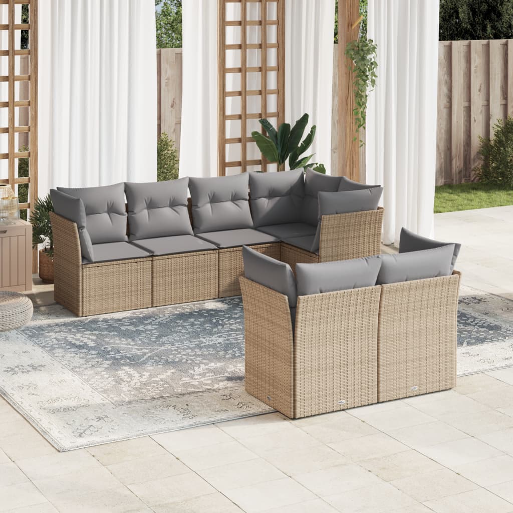 7-delige Loungeset met kussens poly rattan