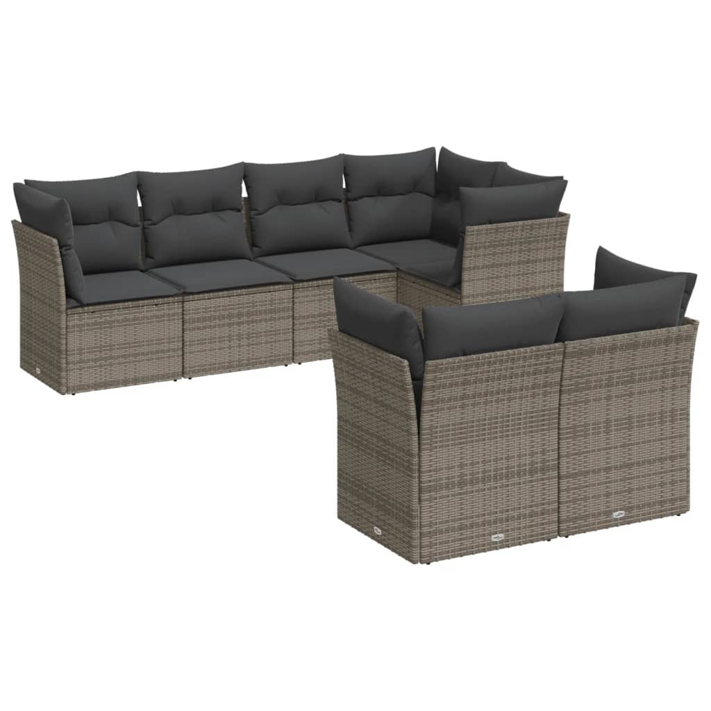 7-delige Loungeset met kussens poly rattan