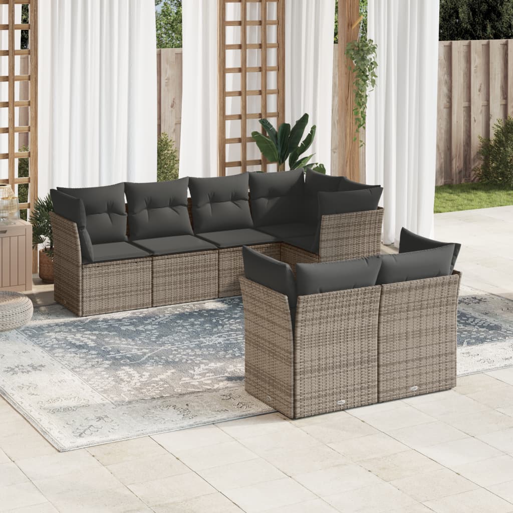 7-delige Loungeset met kussens poly rattan