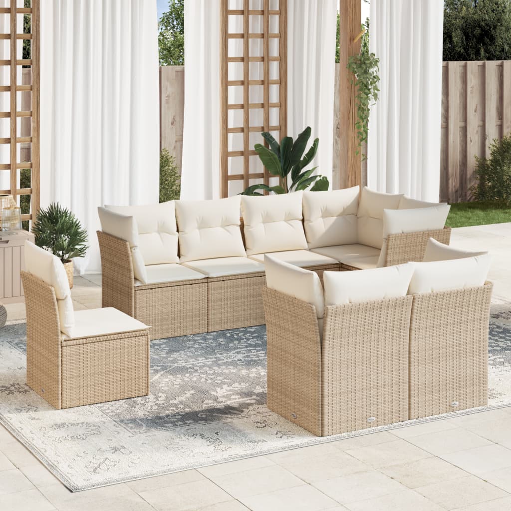 9-delige Loungeset met kussens poly rattan