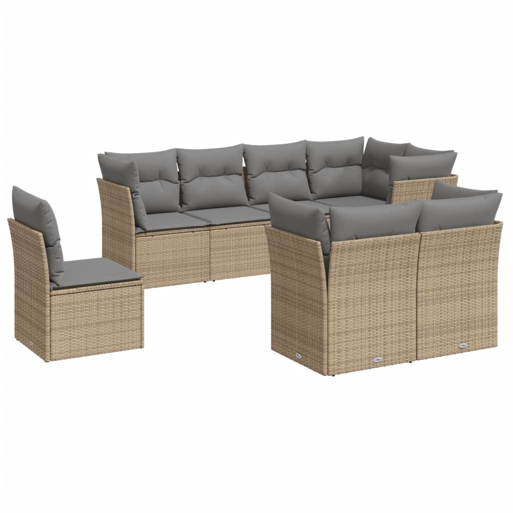 9-delige Loungeset met kussens poly rattan