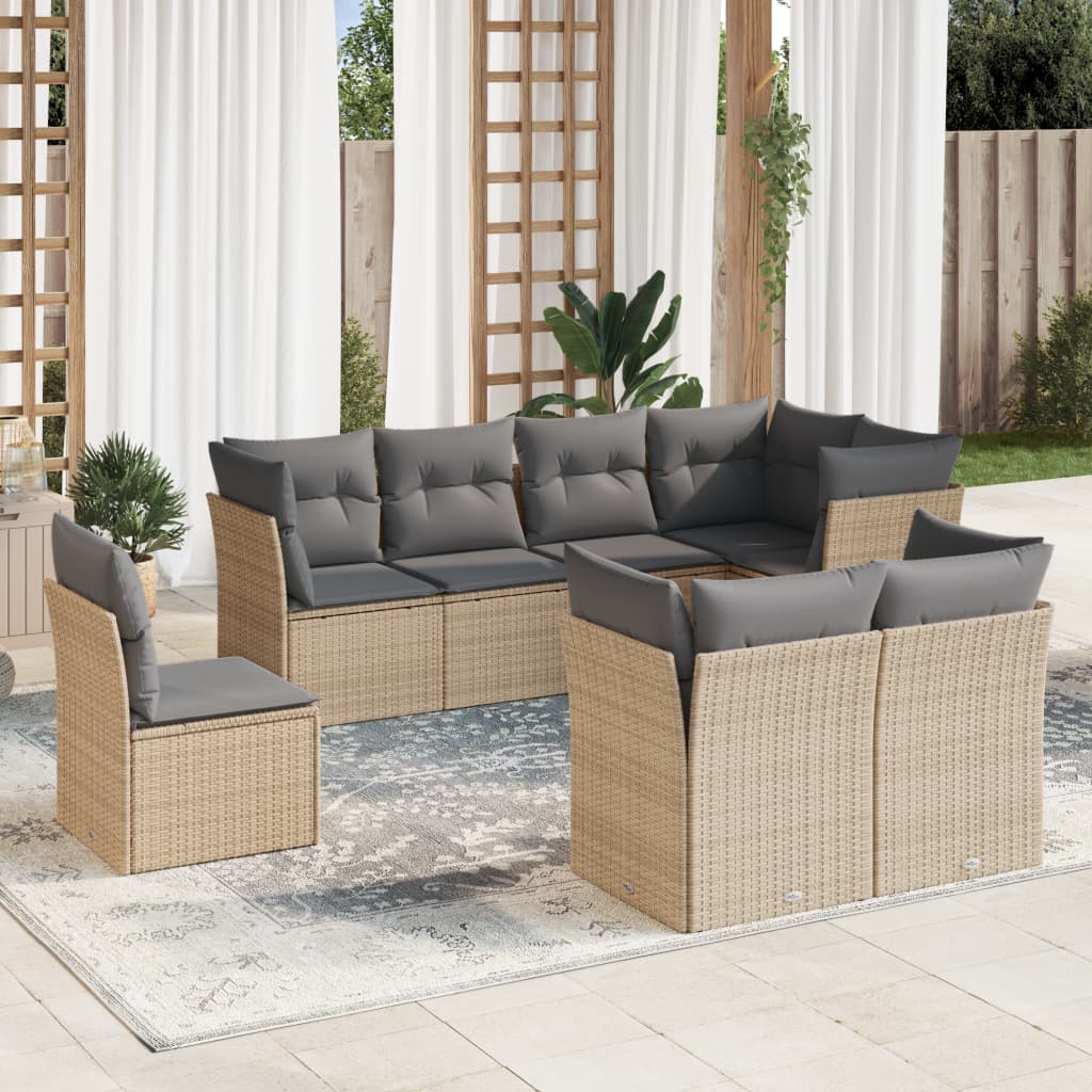 9-delige Loungeset met kussens poly rattan