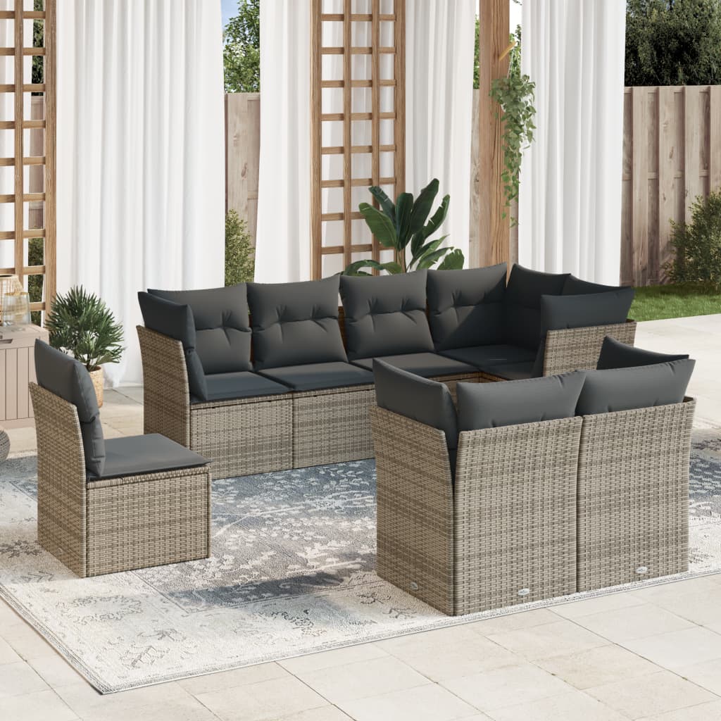 9-delige Loungeset met kussens poly rattan